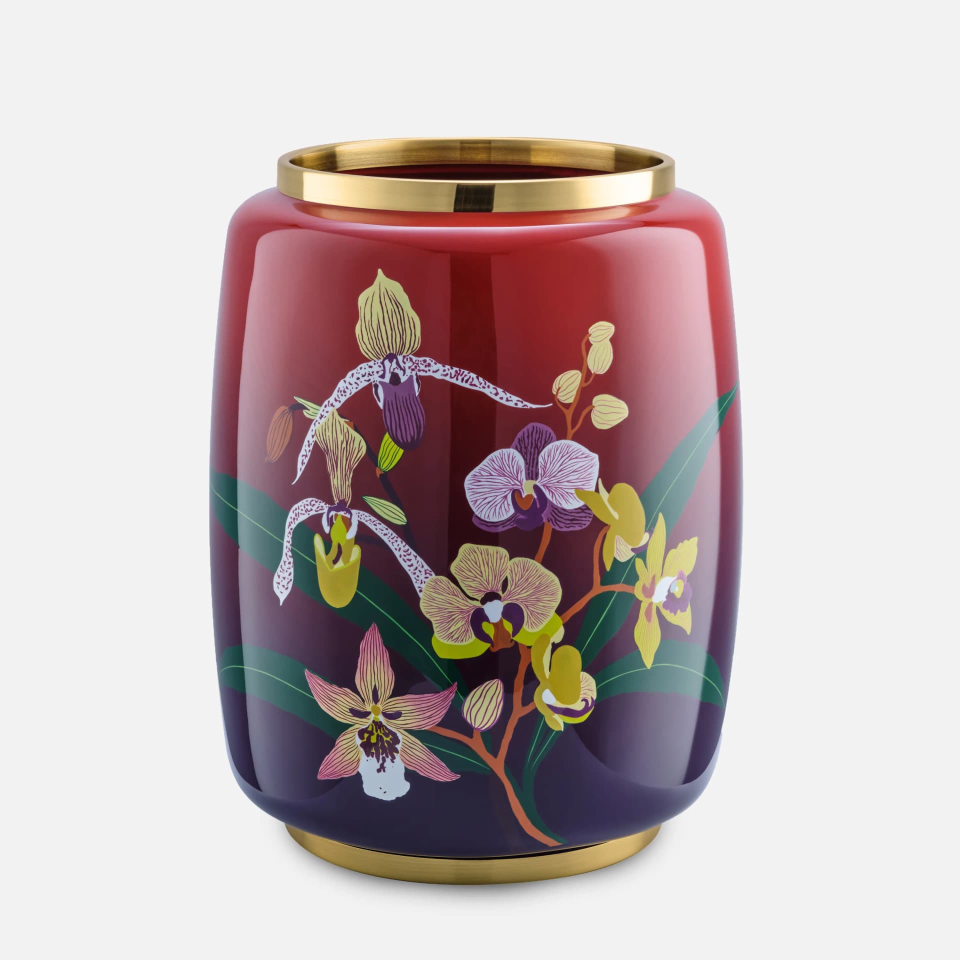 Bellus XL Vase | Haute Laque and Hand-Painted Orchid Motif