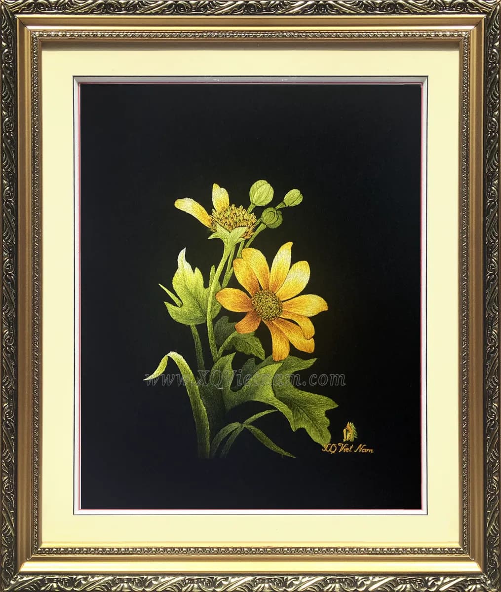 Wild Sunflower | Hand-Embroidered Silk Art | 17x20 cm