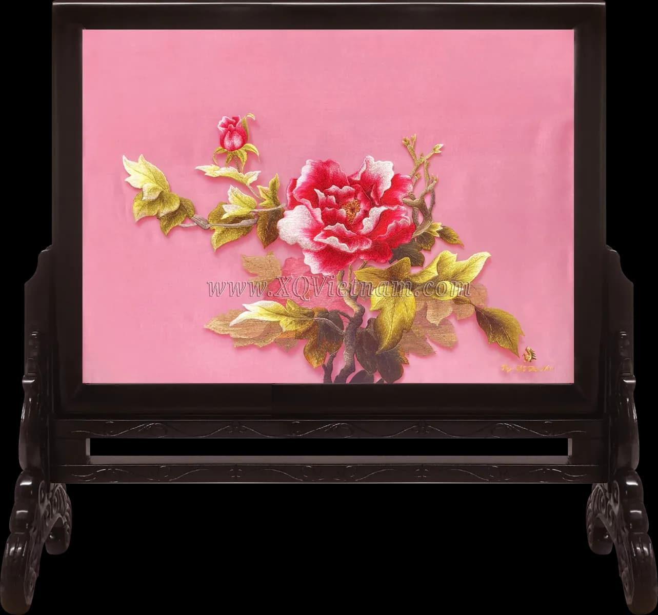 The Bloom of Prosperity and Grace | Hand-Embroidered Silk Art | 40x55 cm