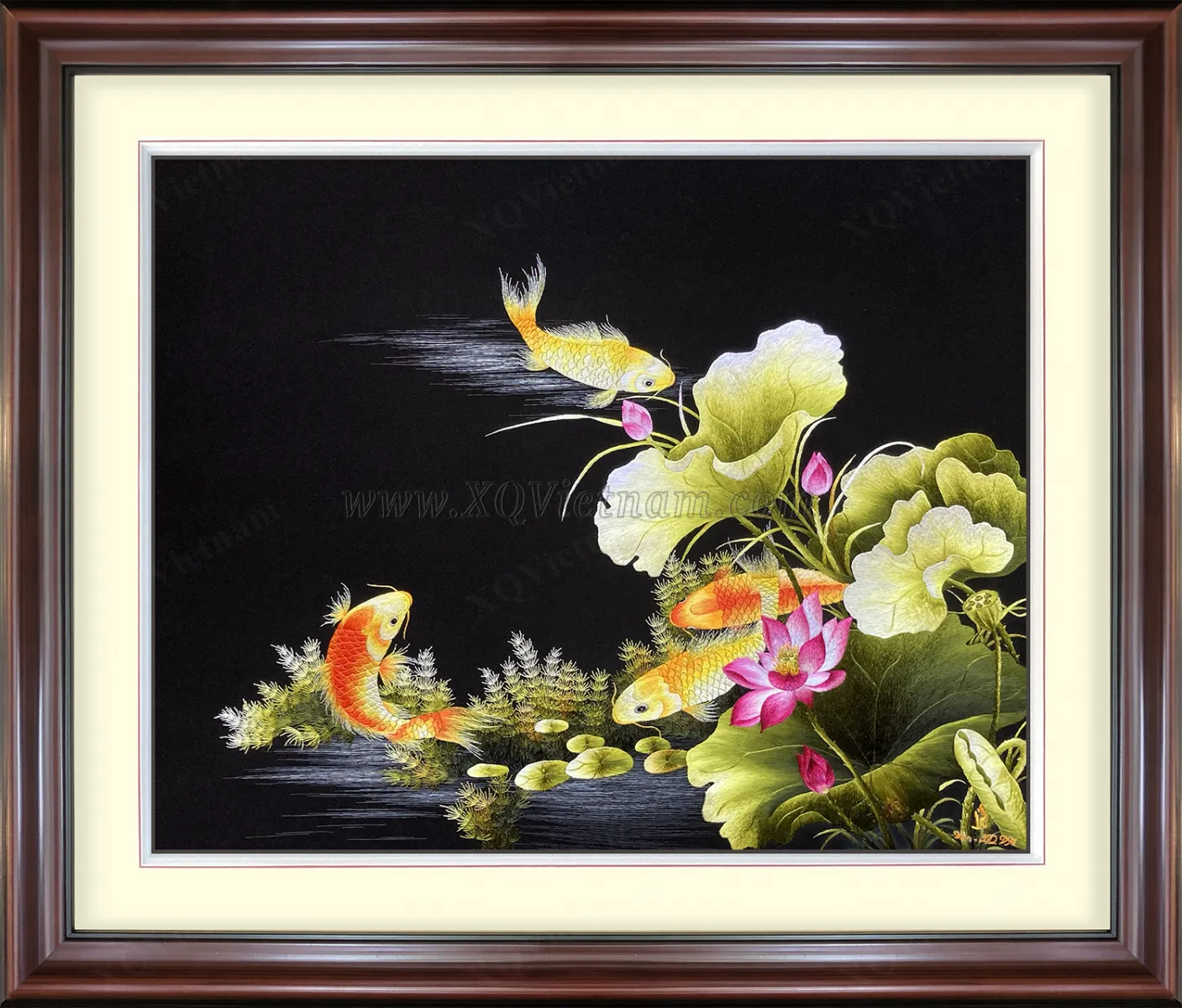 Autumn Lake Afternoon | Hand-Embroidered Silk Art | 55x65 cm