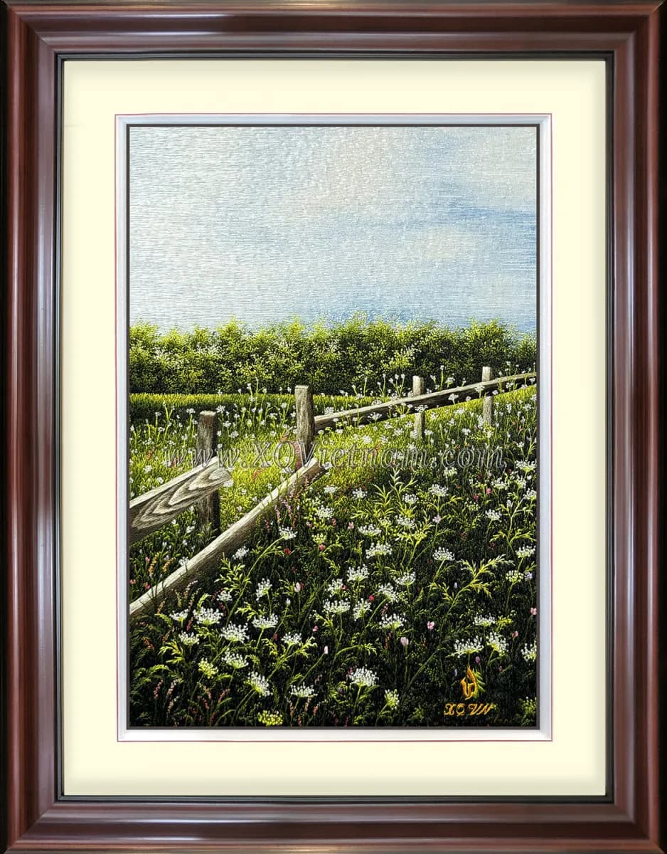 Fragrance of the Countryside Wind | Hand-Embroidered Silk Art | 35x45 cm