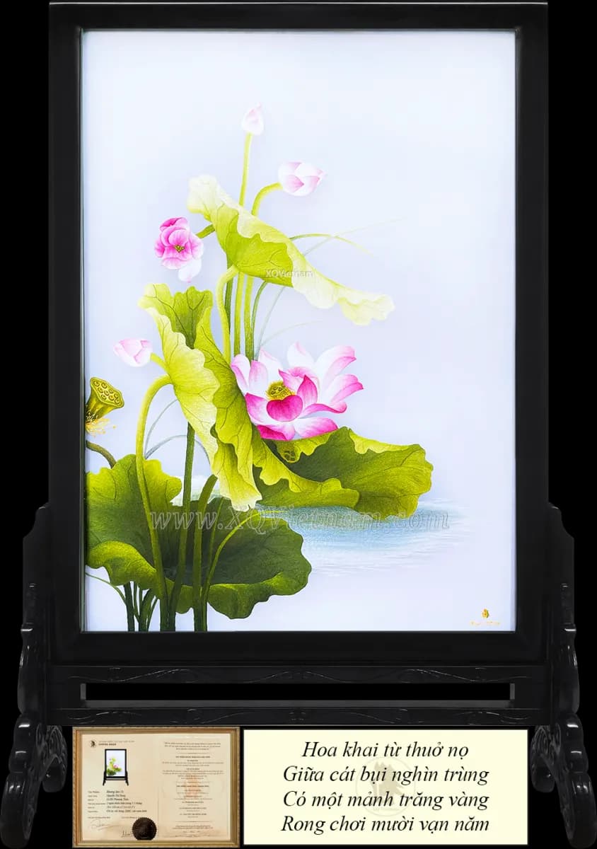 Lotus Fragrance | Hand-Embroidered Silk Art | 70x110 cm