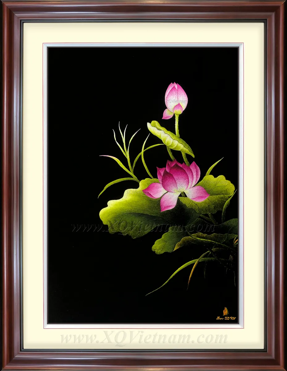 Pink Lotus Fragrance | Hand-Embroidered Silk Art | 55x75 cm