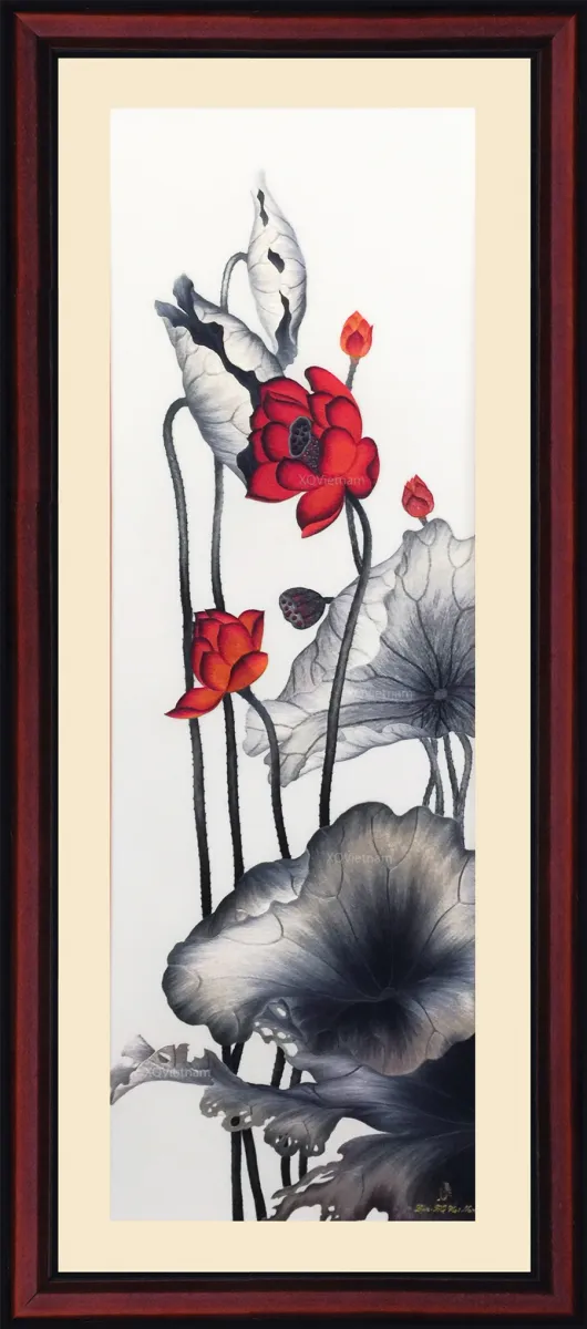 Lotus Scent 50 | Hand-Embroidered Silk Art | 50x120 cm