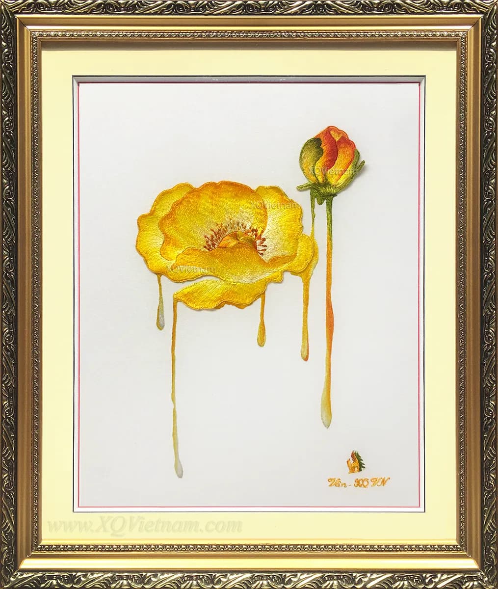 Passion of the Flower 3 | Hand-Embroidered Silk Art | 30x40 cm