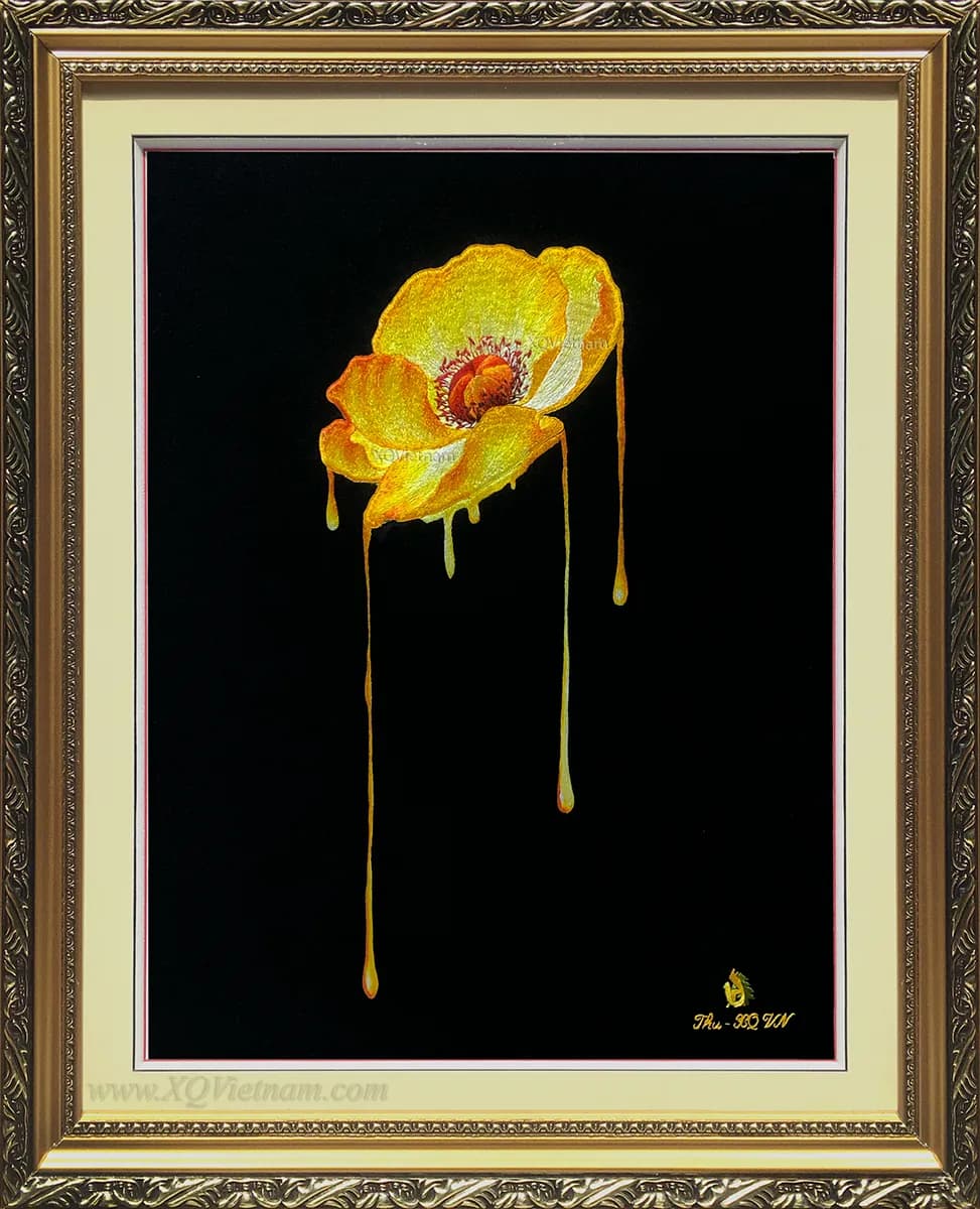 Passion of the Flower 2 | Hand-Embroidered Silk Art | 30x40 cm