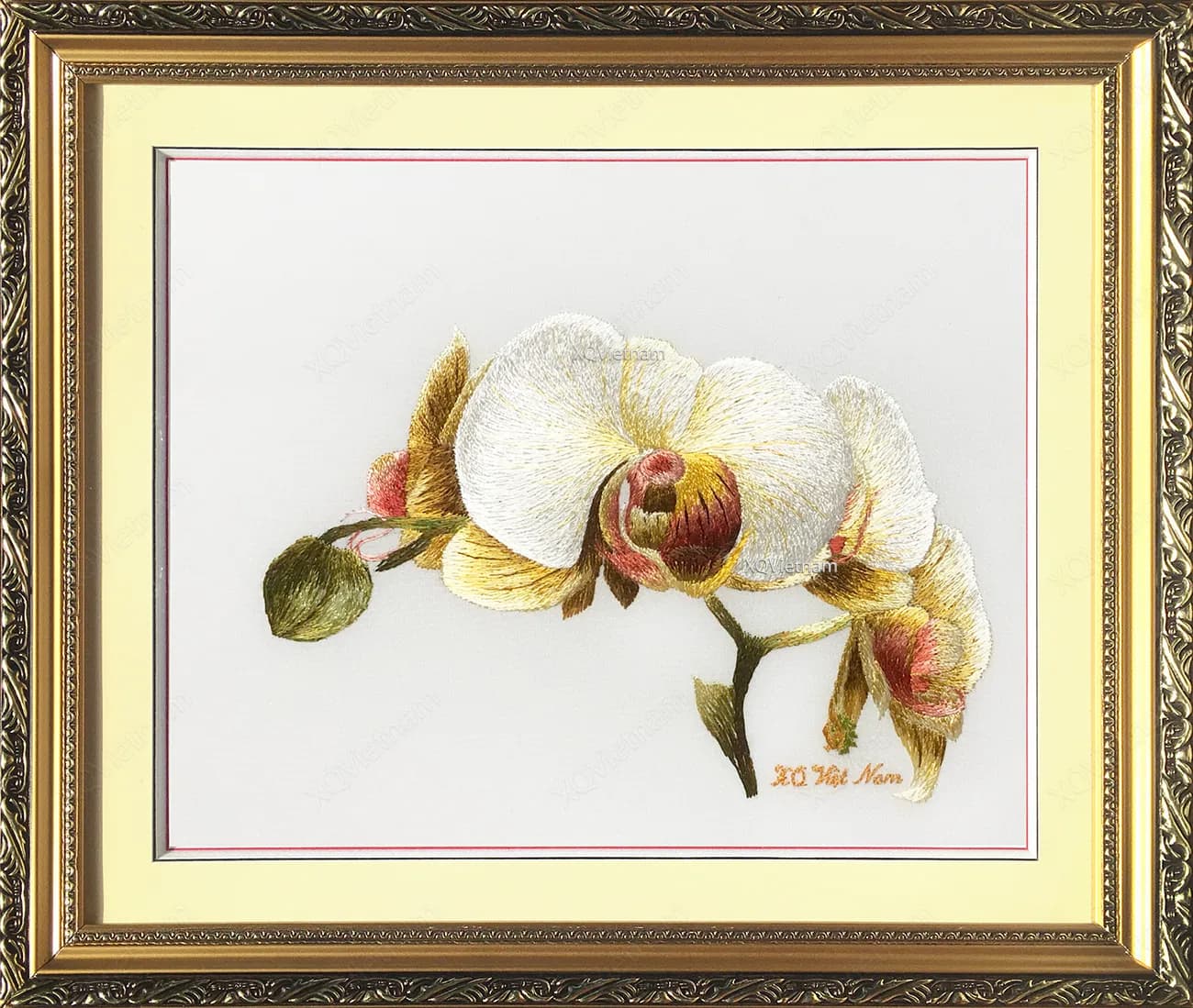 Orchid Welcomes Spring | Hand-Embroidered Silk Art | 25x30 cm
