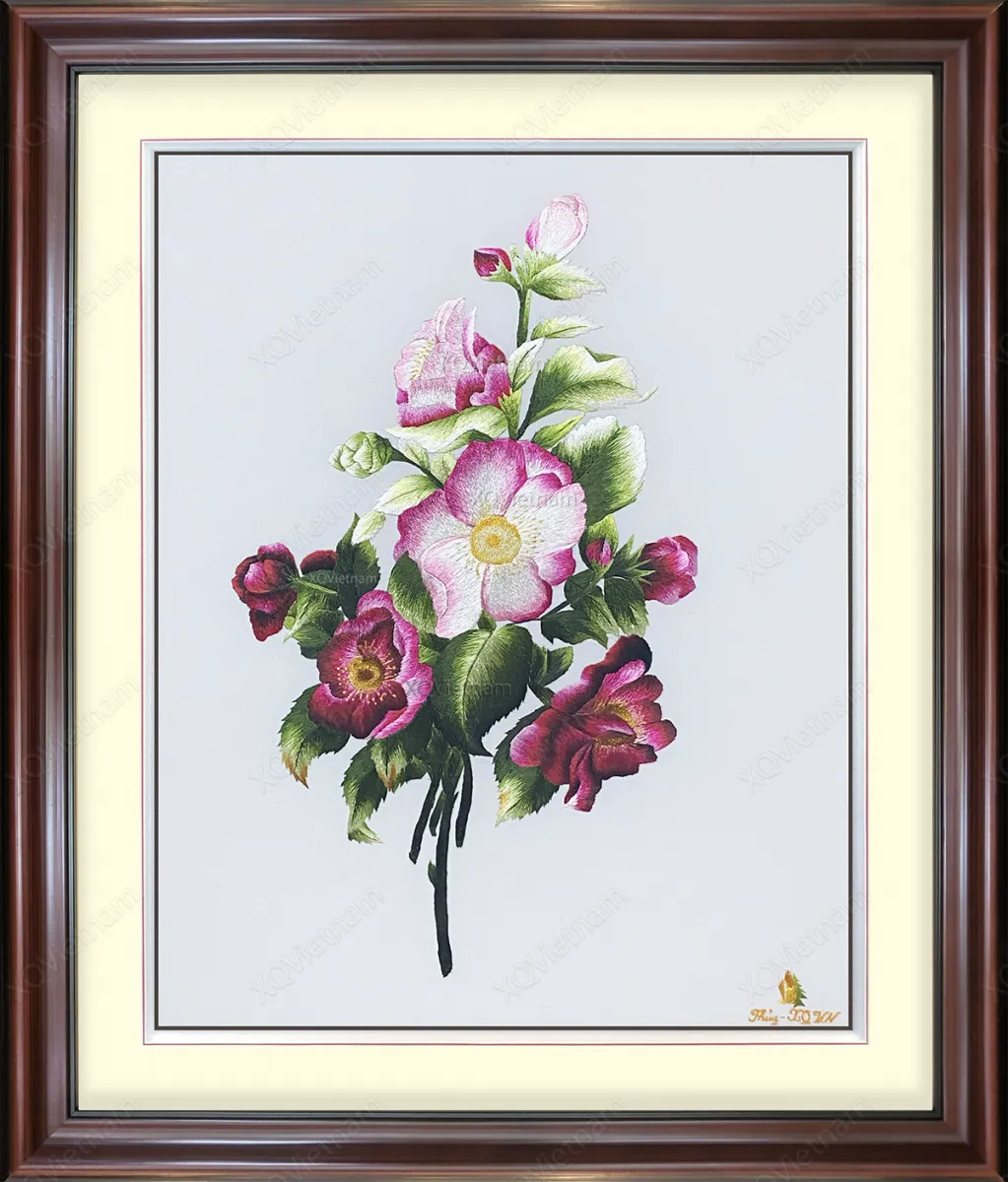 The Midnight Blue Roses | Hand-Embroidered Silk Art | 45x60 cm