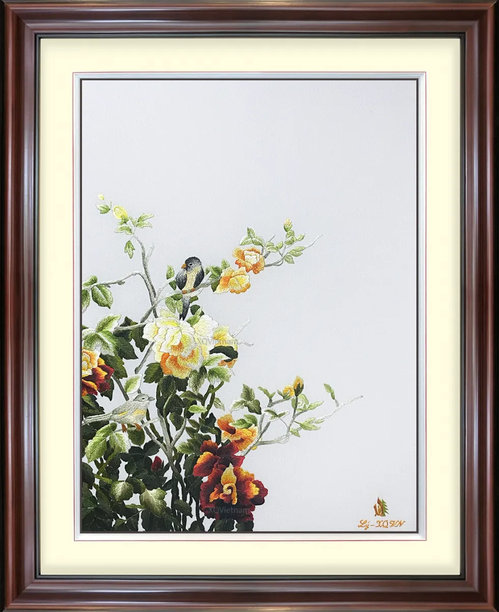 Spring Returns, Love Awakens | Hand-Embroidered Silk Art | 35x40 cm