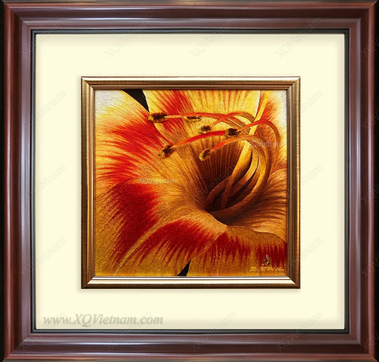 Radiant Flower | Hand-Embroidered Silk Art | 50x50 cm