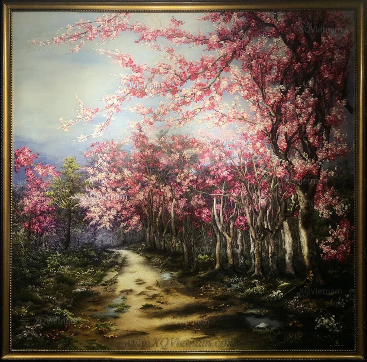 Eternal Cherry Blossoms | Hand-Embroidered Silk Art | 280 x 280 cm