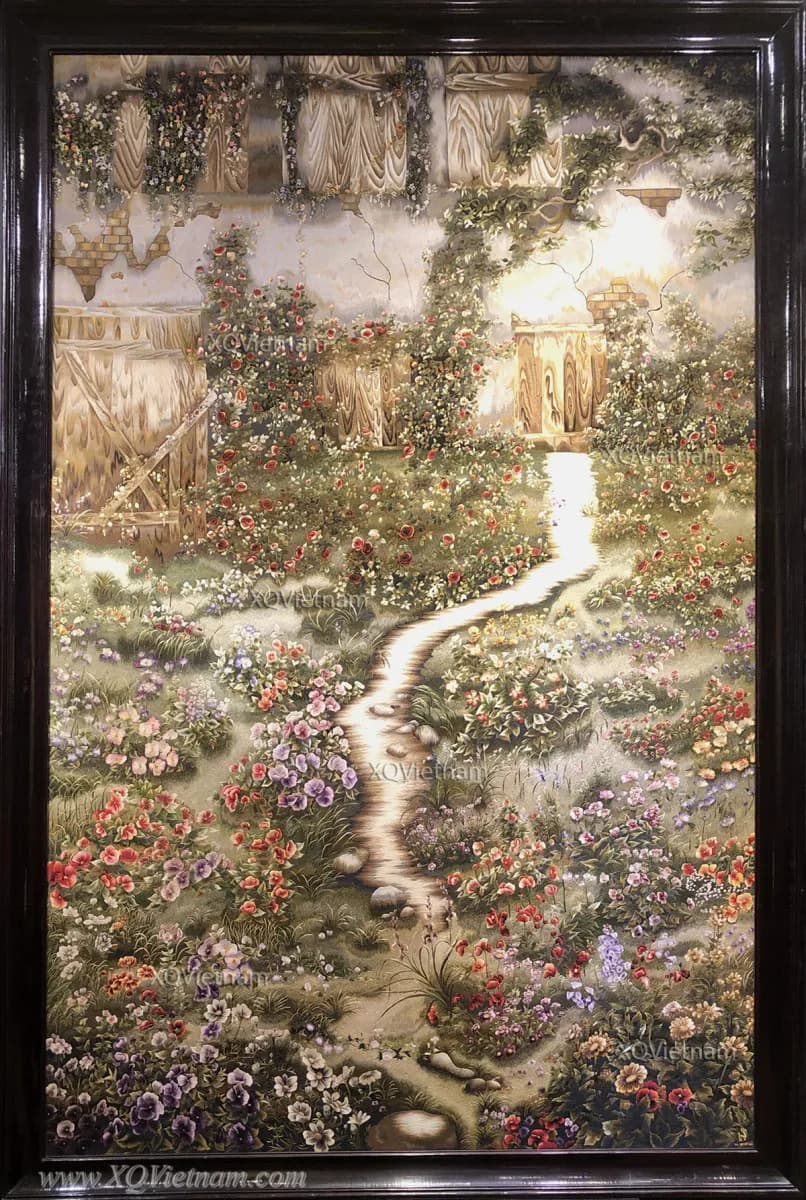 The Backyard | Hand-Embroidered Silk Art | 180x295 cm