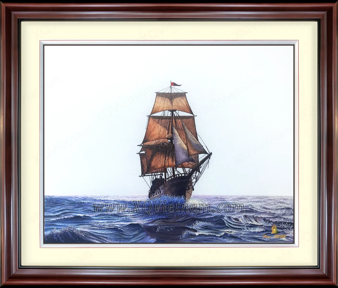Graceful Journey and Success 4 | Hand-Embroidered Silk Art | 52x62 cm