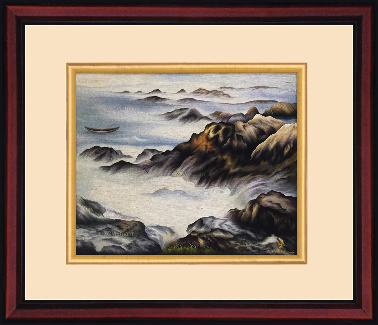 Sound of Ocean | Hand-Embroidered Silk Art | 55x65 cm