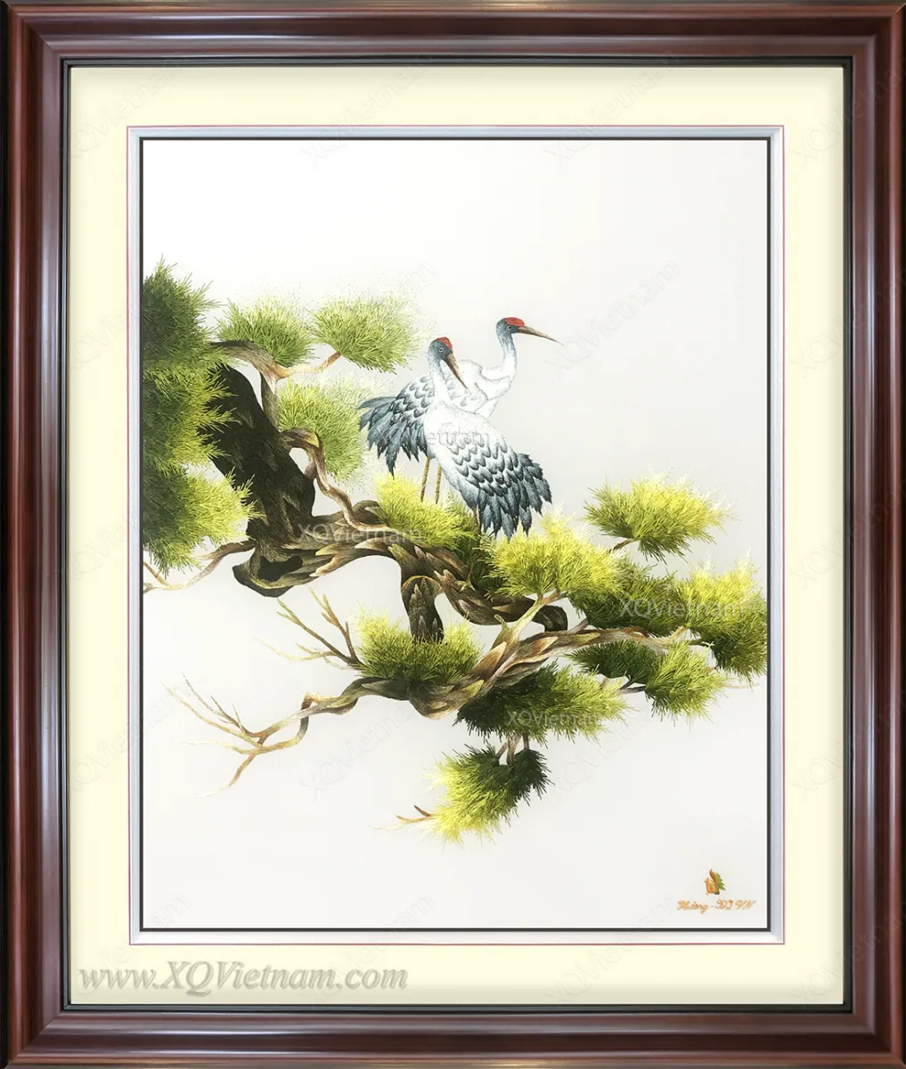 Longevity Blessings 4 | Hand-Embroidered Silk Art | 55x65 cm