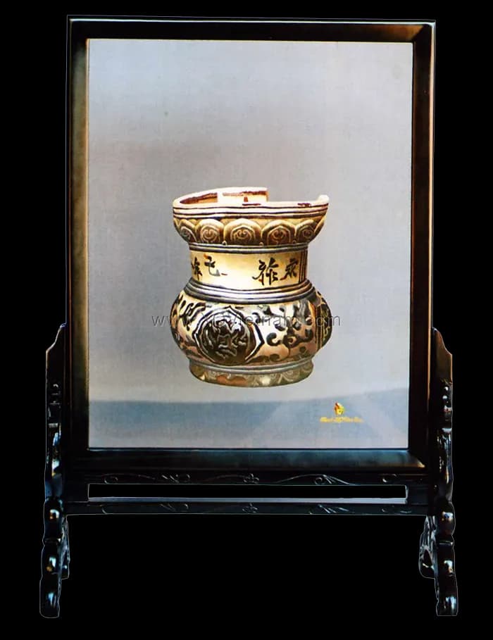 The Antique Jar | Hand-Embroidered Silk Art | 45x55 cm