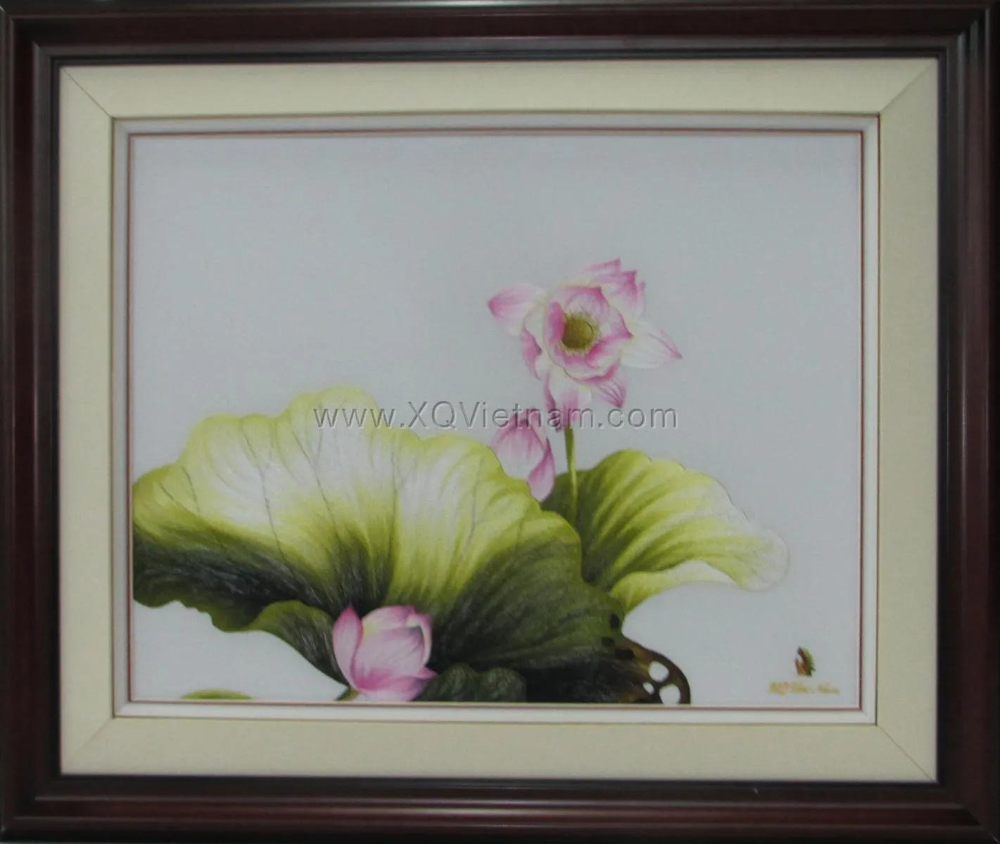 Pink Lotus Bloom | Hand-Embroidered Silk Art | 45x50 cm
