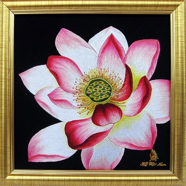 Lotus Blossom | Hand-Embroidered Silk Art | 20x20 cm