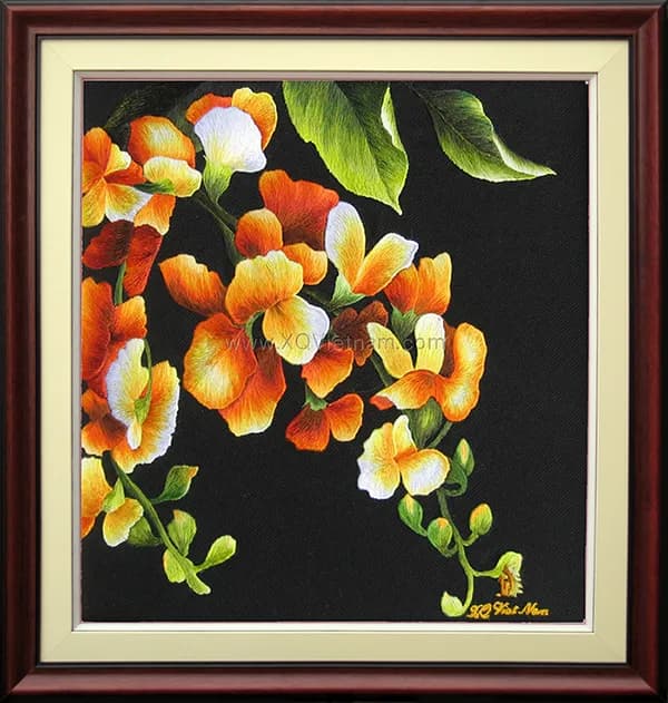Padauk Flower | Hand-Embroidered Silk Art | 20x20 cm