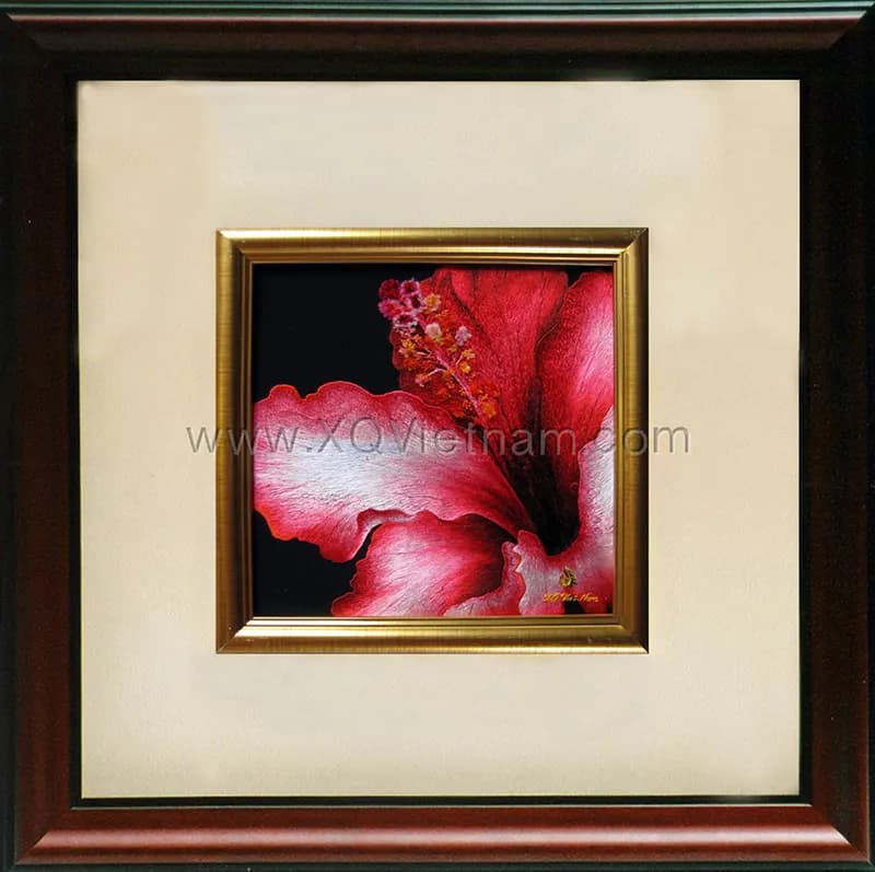 Hibiscus | Hand-Embroidered Silk Art | 20x20 cm