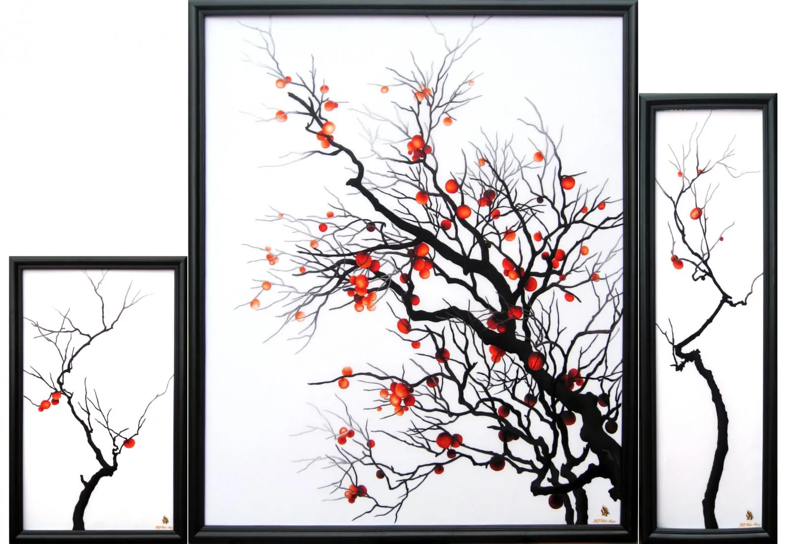 Sweet Autumn Triptych | Hand-Embroidered Silk Art | 155x110 cm