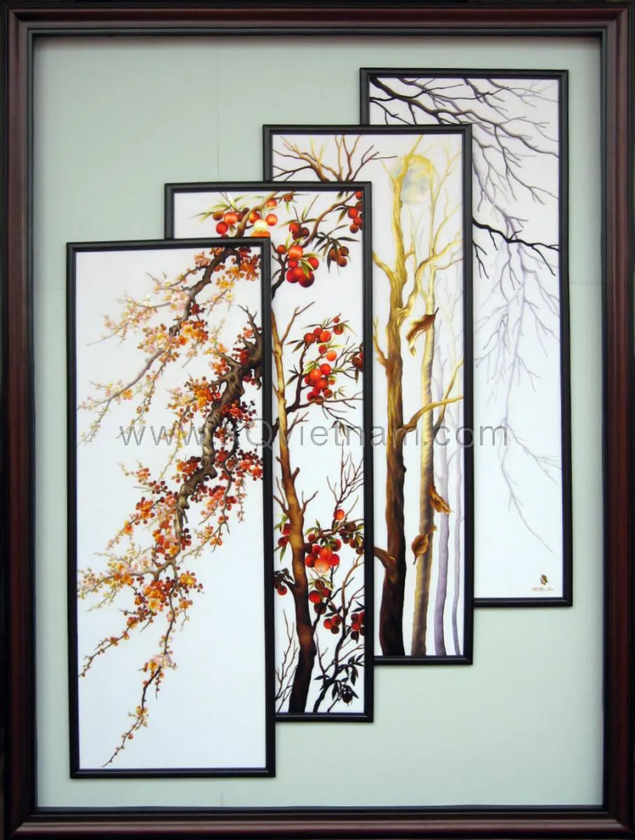 Spring-Summer-Autumn-Winter 5 | Hand-Embroidered Silk Art | 125x140 cm