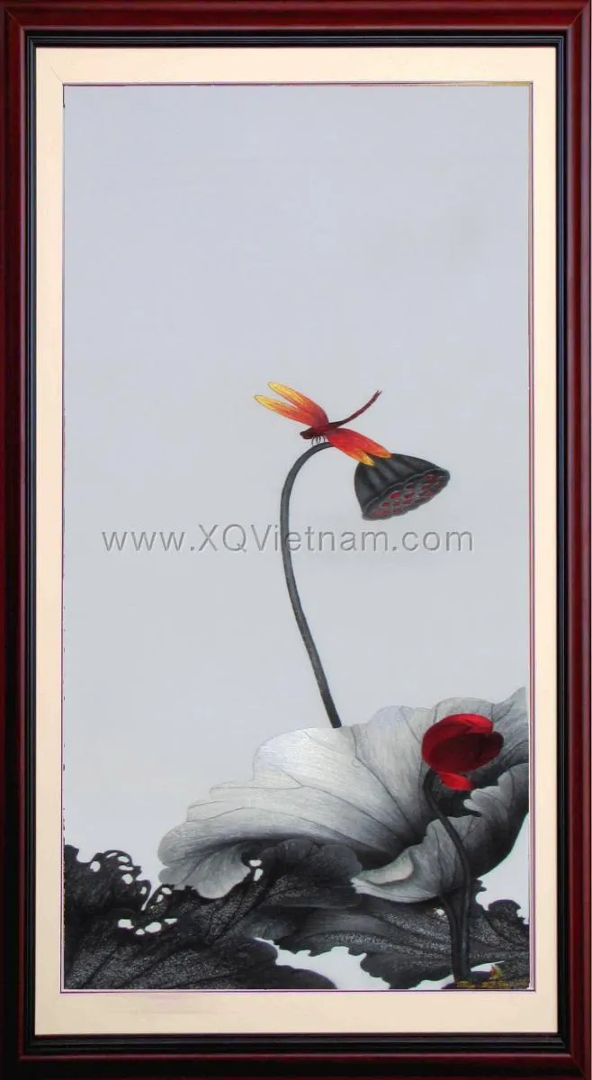 Scent of Lotus 53 | Hand-Embroidered Silk Art | 50x130 cm