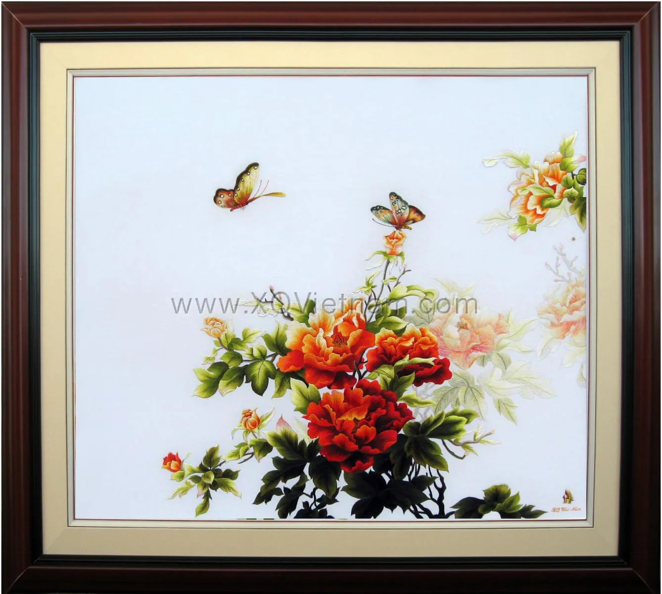 The Peony 5 | Hand-Embroidered Silk Art | 80x90 cm