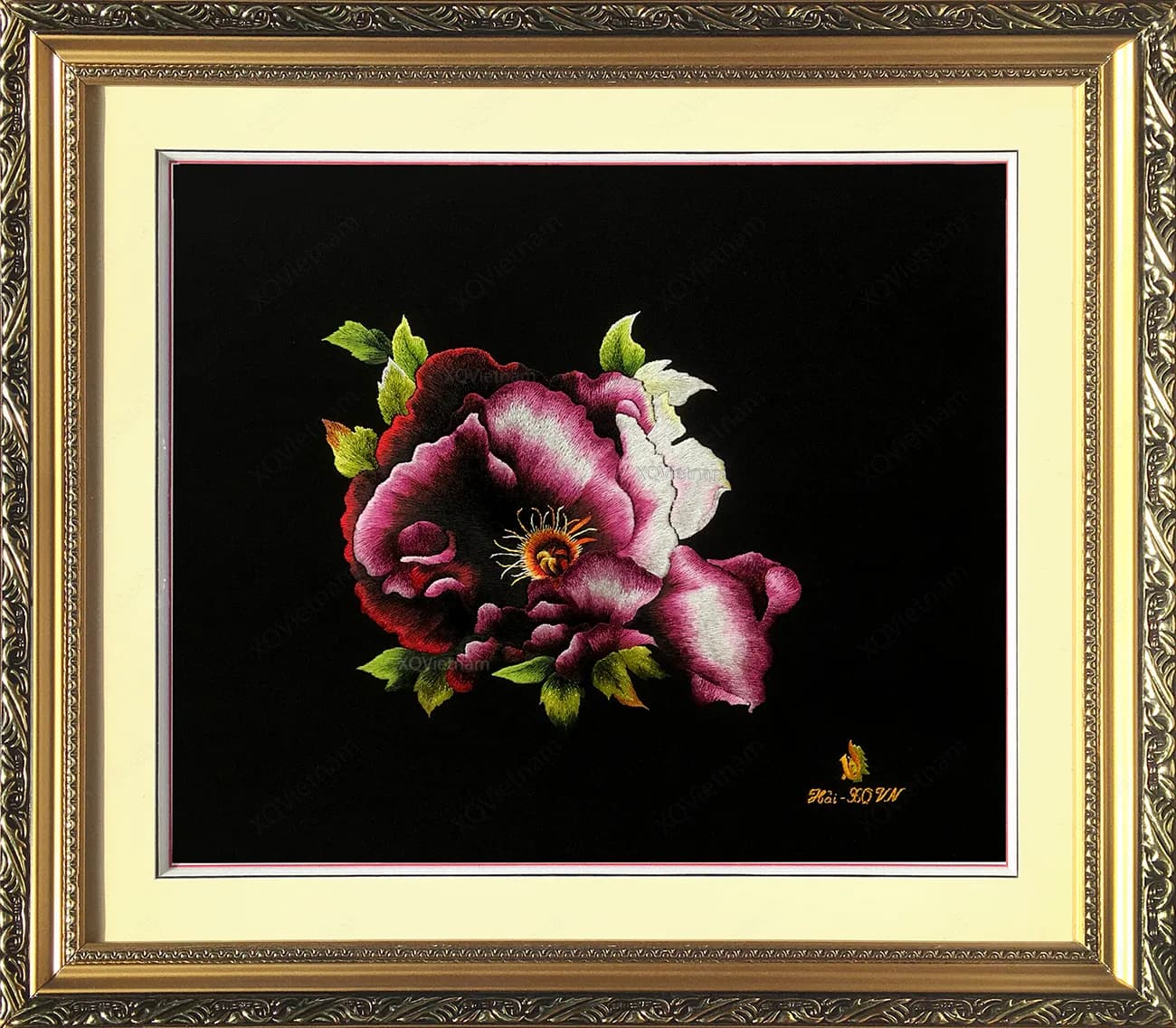 Welcome Spring Anemone Flower | Hand-Embroidered Silk Art | 45x45 cm