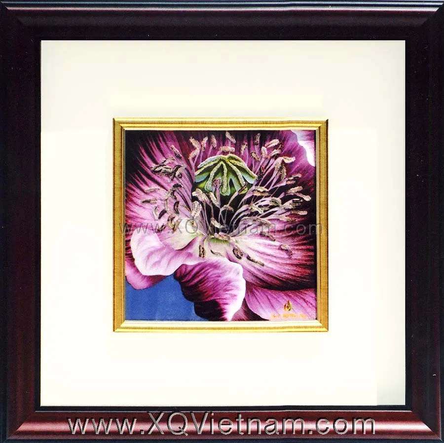 Radiant Purple Flower | Hand-Embroidered Silk Art | 50x50 cm