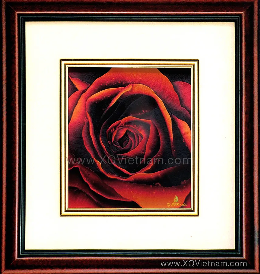 Radiant Rose | Hand-Embroidered Silk Art | 50x50 cm