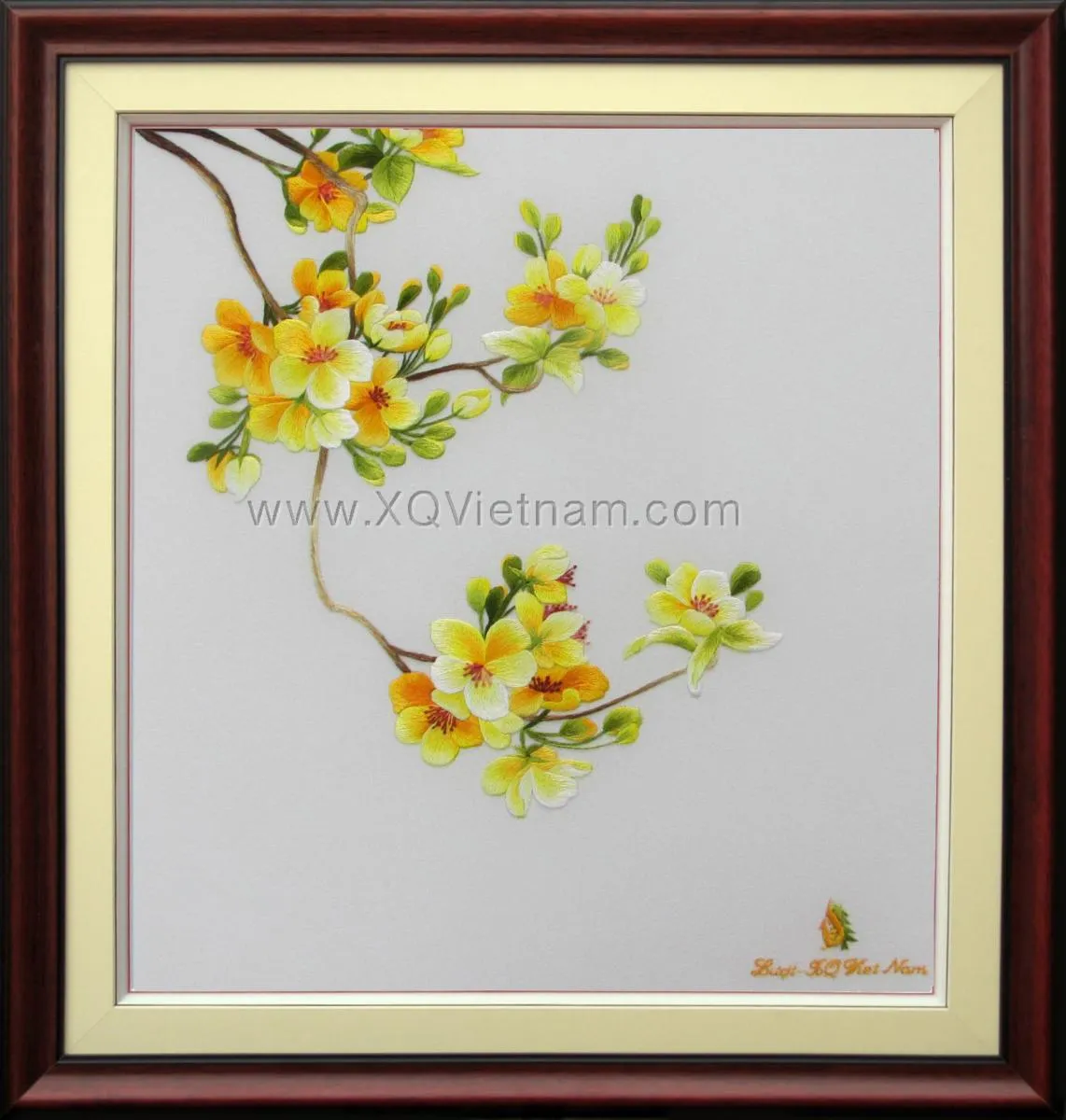 Dalat Apricot Blossom 4 | Hand-Embroidered Silk Art | 40x40 cm