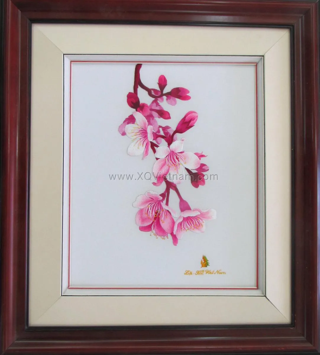 Da Lat Cherry Blossom 3 | Hand-Embroidered Silk Art | 35x40 cm