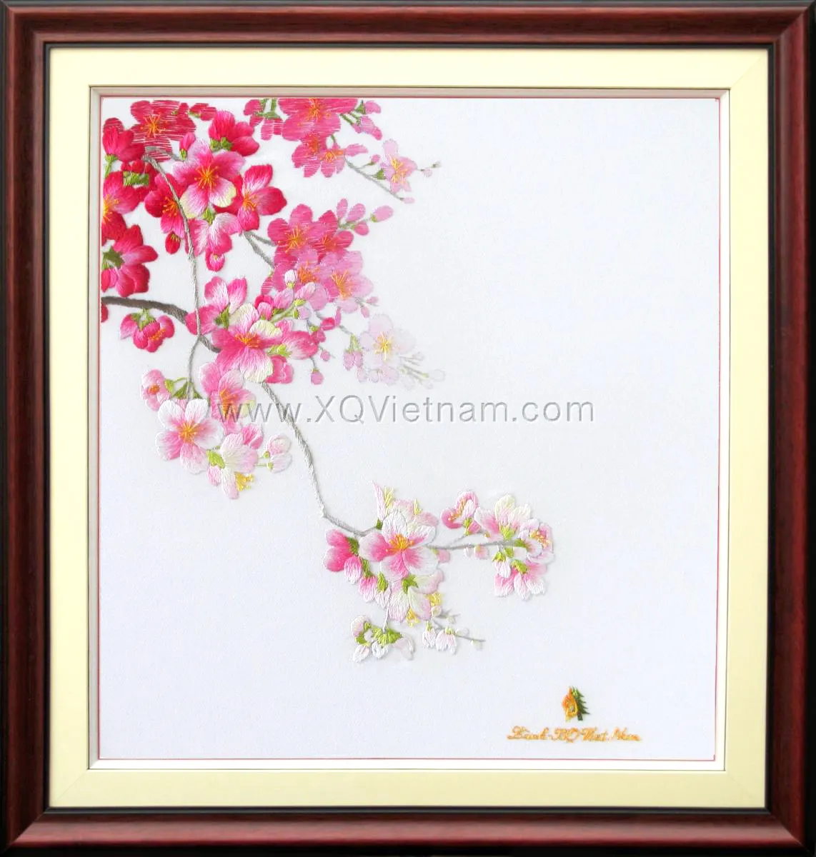 Da Lat Cherry Blossom 6 | Hand-Embroidered Silk Art | 40x40 cm