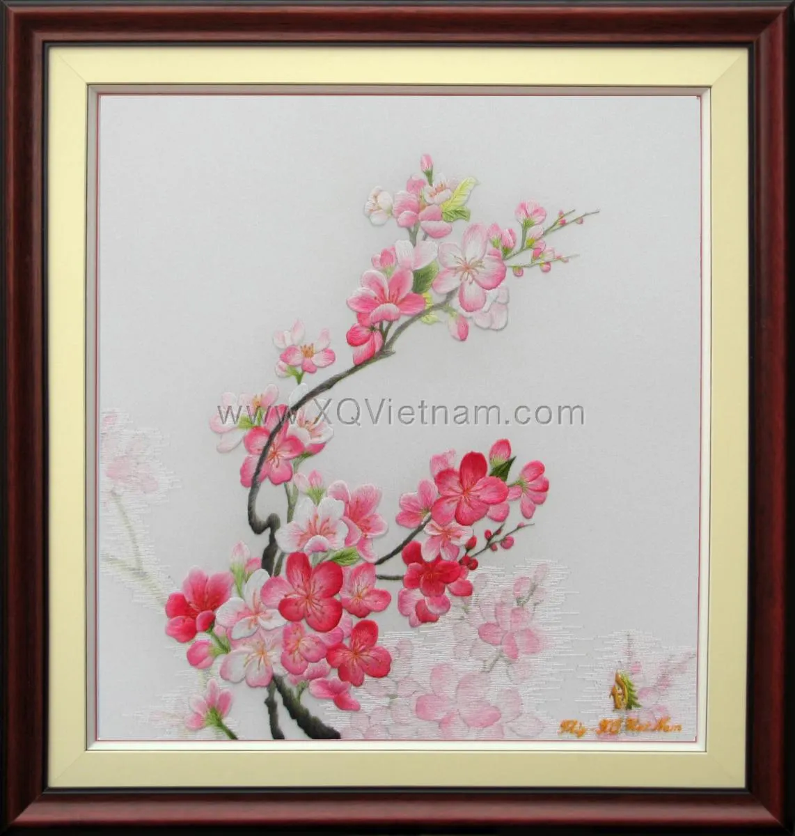 Da Lat Cherry Blossom 4 | Hand-Embroidered Silk Art | 40x40 cm