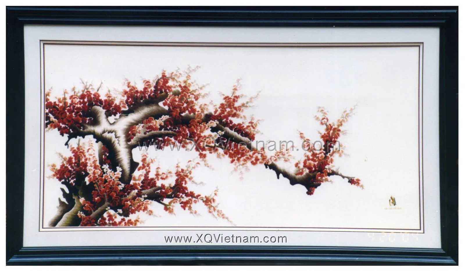 Cherry Blossom Branch | Hand-Embroidered Silk Art | 50x100 cm
