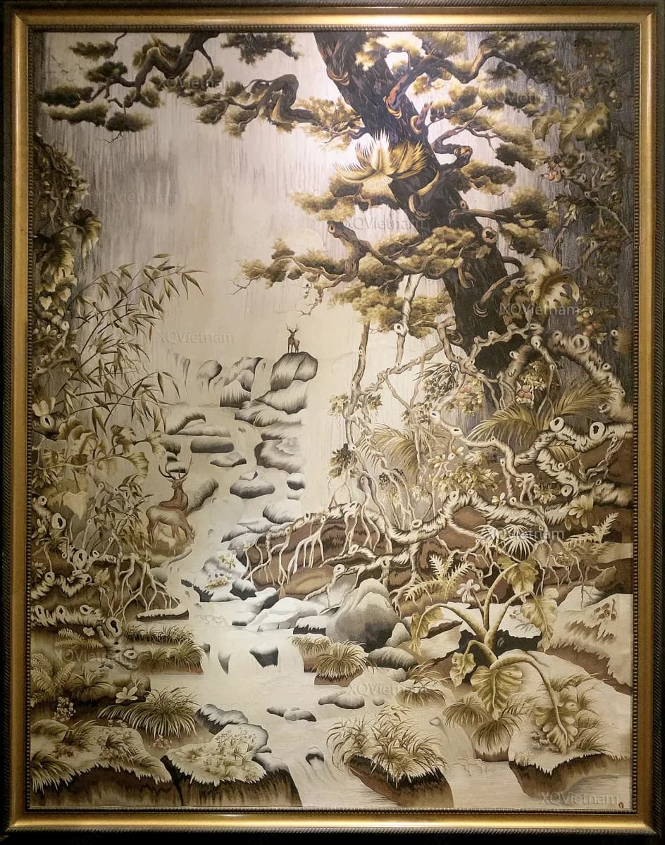 The Early Morning of the Autumn Forest | Hand-Embroidered Silk Art | 2m x 2.8m