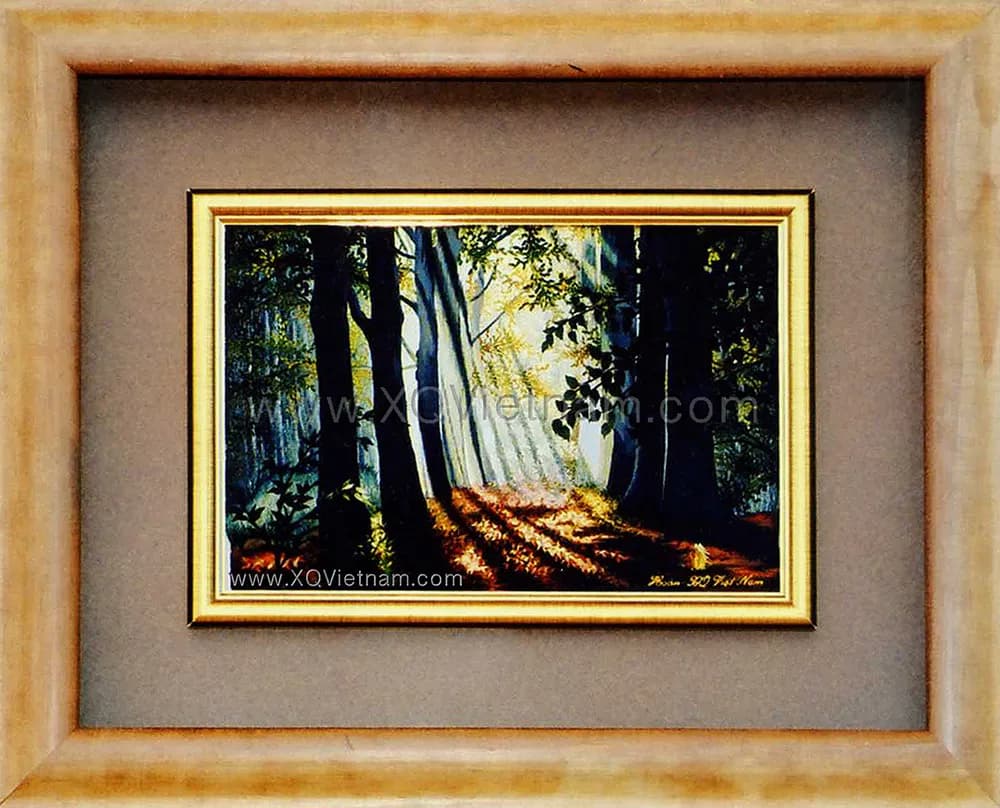 Serene Forest Landscape | Hand-Embroidered Silk Art | 35x45 cm