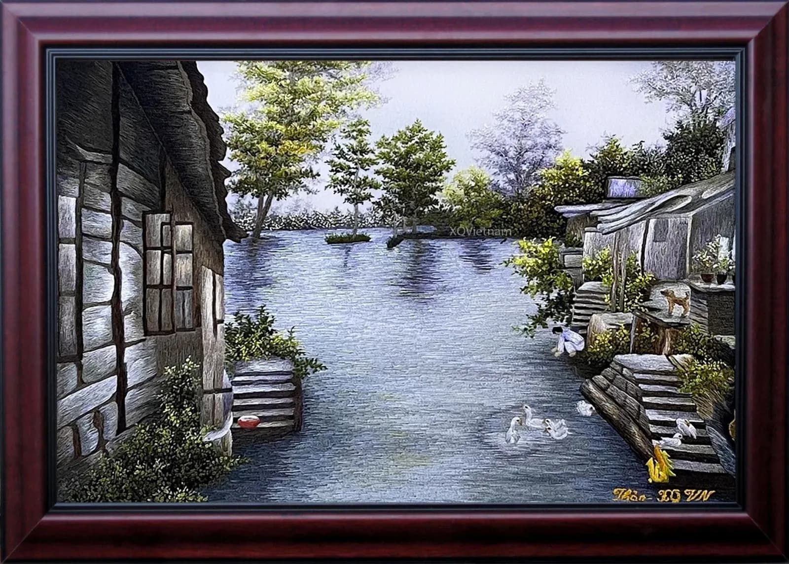 A Glimpse of Homeland | Hand-Embroidered Silk Art | 30x40 cm