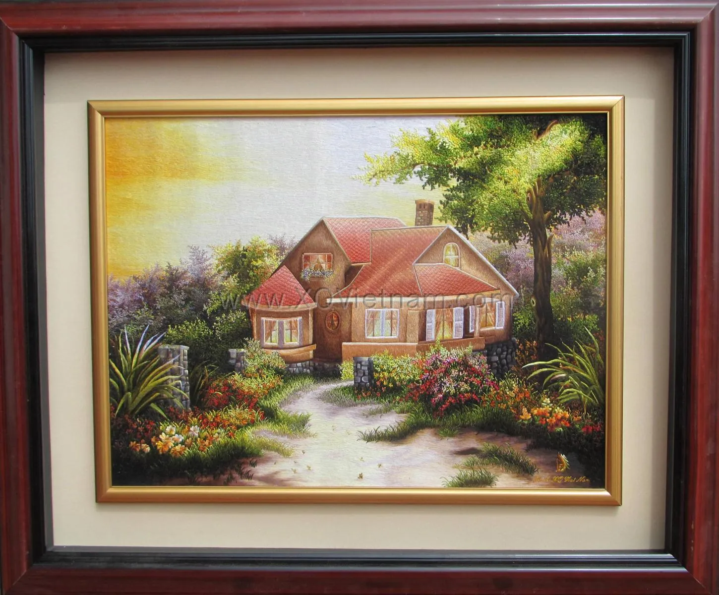 Dream House | Hand-Embroidered Silk Art | 65 x 75 cm