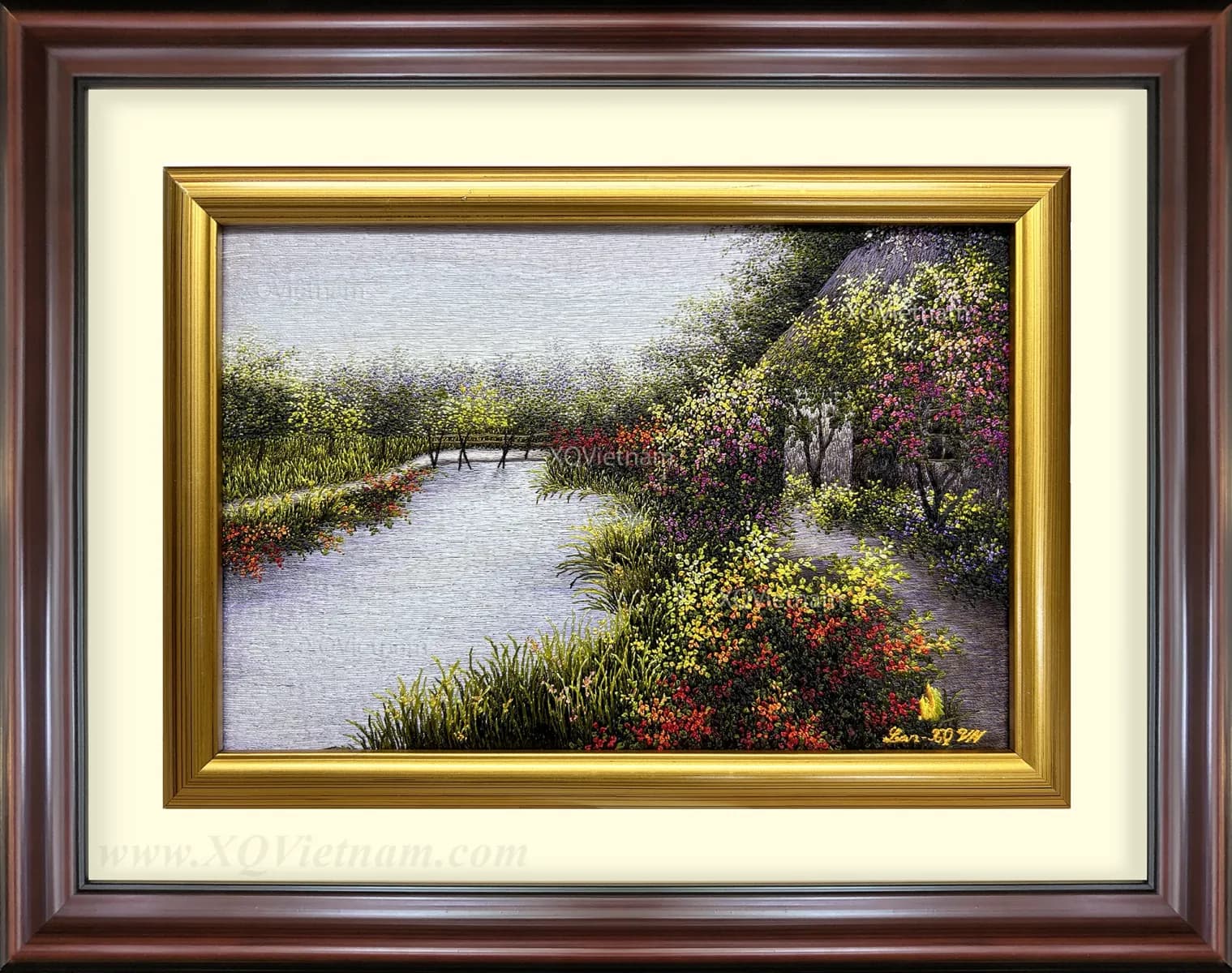 Ancient Garden | Hand-Embroidered Silk Art | 20x30 cm