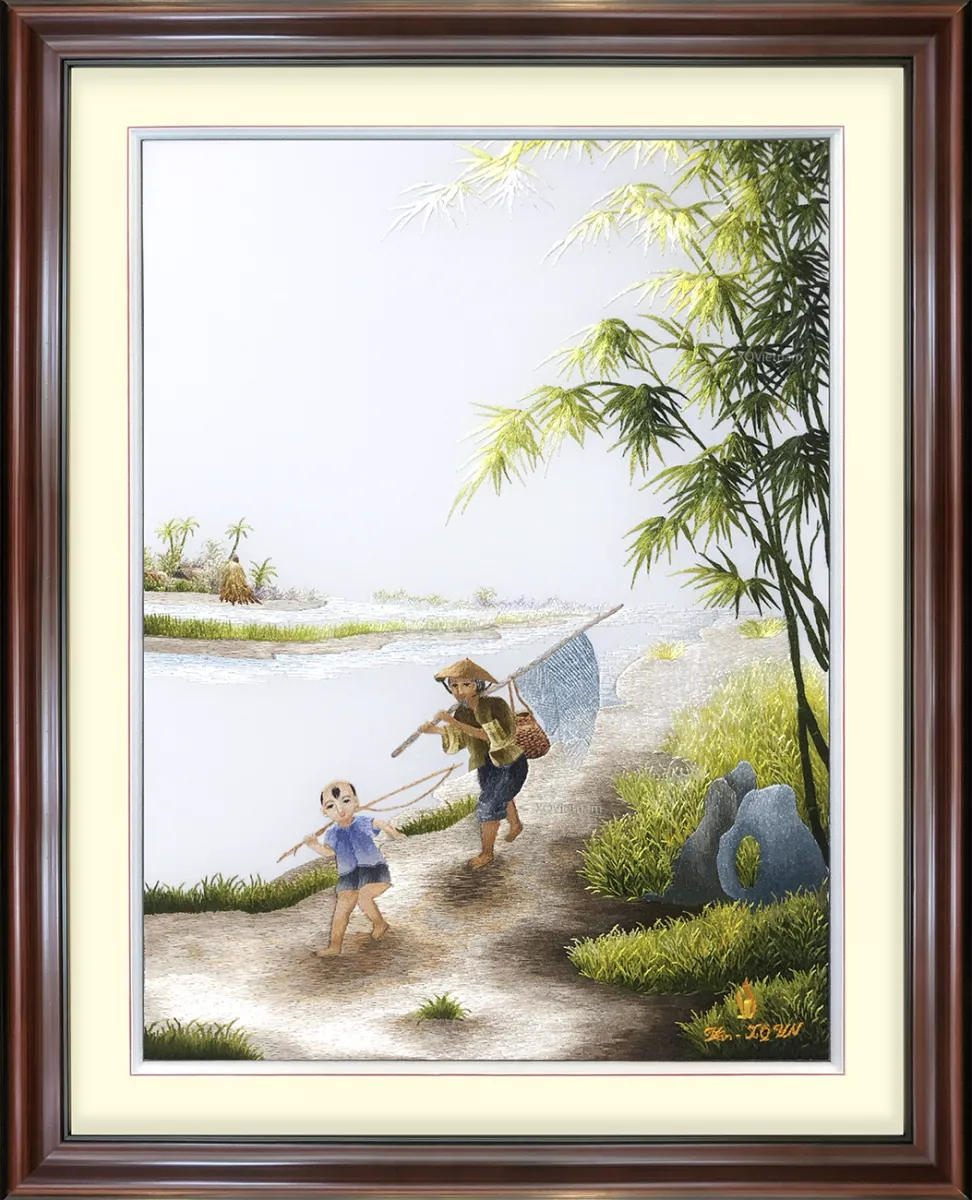Rhythm of Homeland Life 2 | Hand-Embroidered Silk Art | 40x50 cm