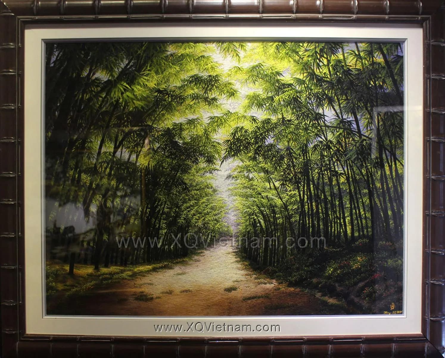 Bamboo Countryside Path | Hand-Embroidered Silk Art | 90x120 cm