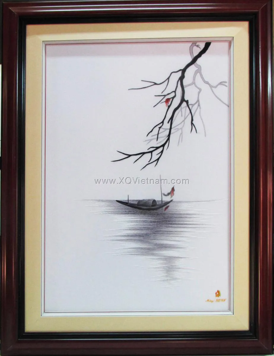 Waiting for the Moon | Hand-Embroidered Silk Art | 55x75 cm