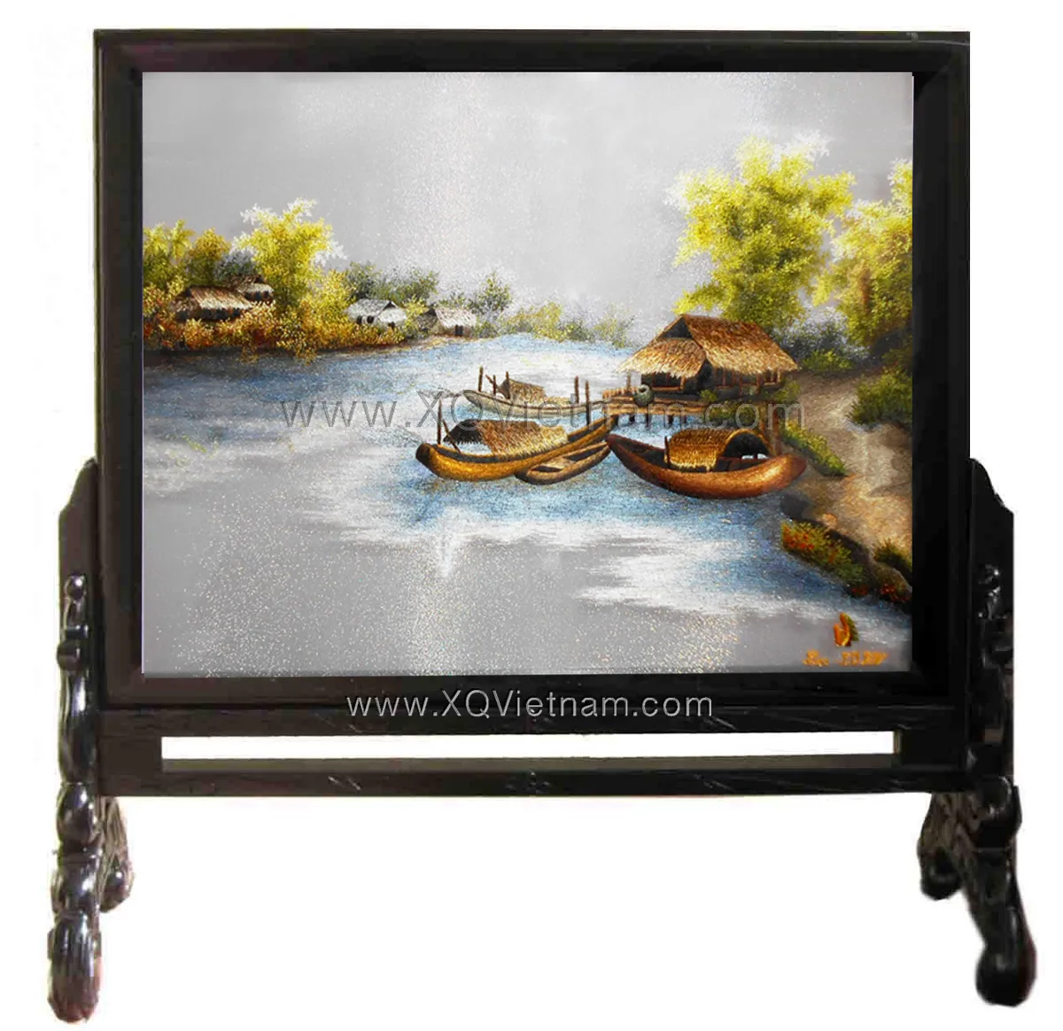 My Homeland Village Scene | Hand-Embroidered Silk Art | 30x40 cm