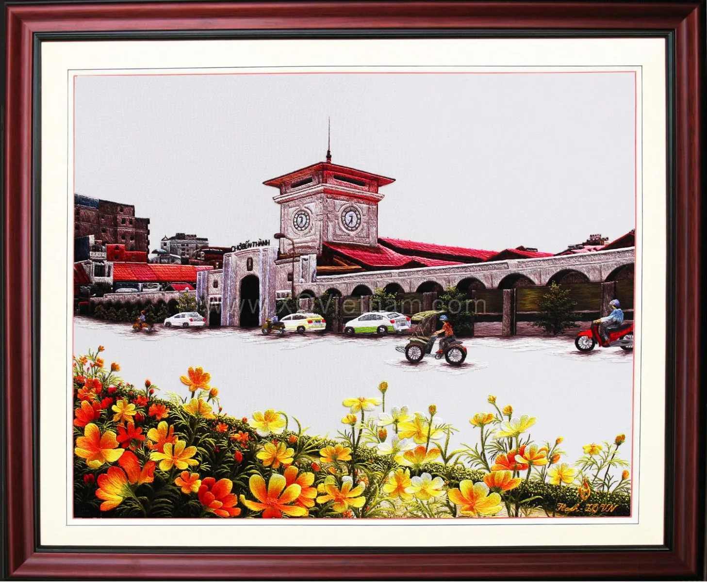 The Beauty of Saigon II | Hand-Embroidered Silk Art | 40x50 cm