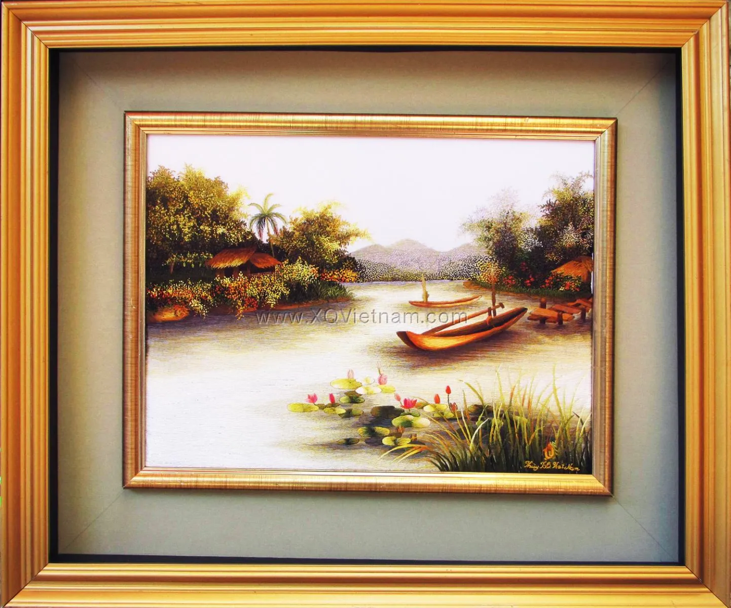 My Homeland Riverscape | Hand-Embroidered Silk Art | 45x55 cm