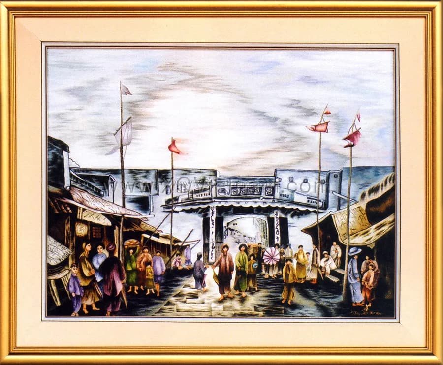 Old Hang Ngang Town | Hand-Embroidered Silk Art | 65x80 cm