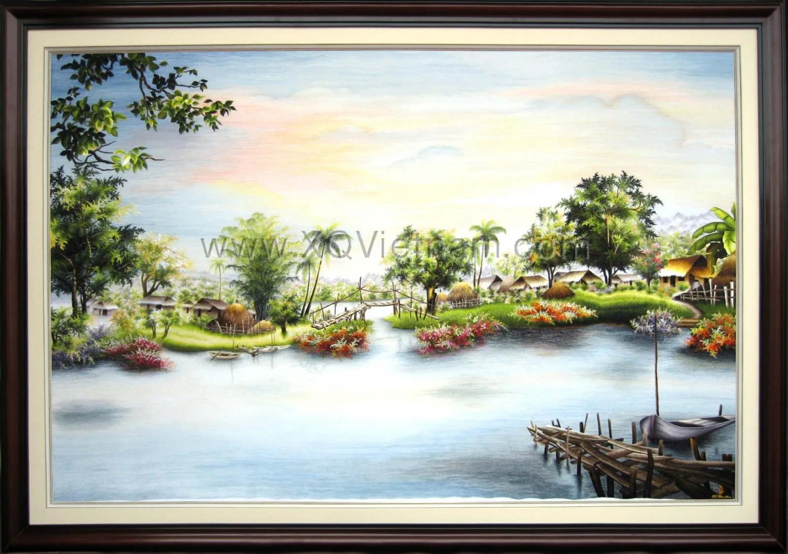 Homeland River II | Hand-Embroidered Silk Art | 110x170 cm