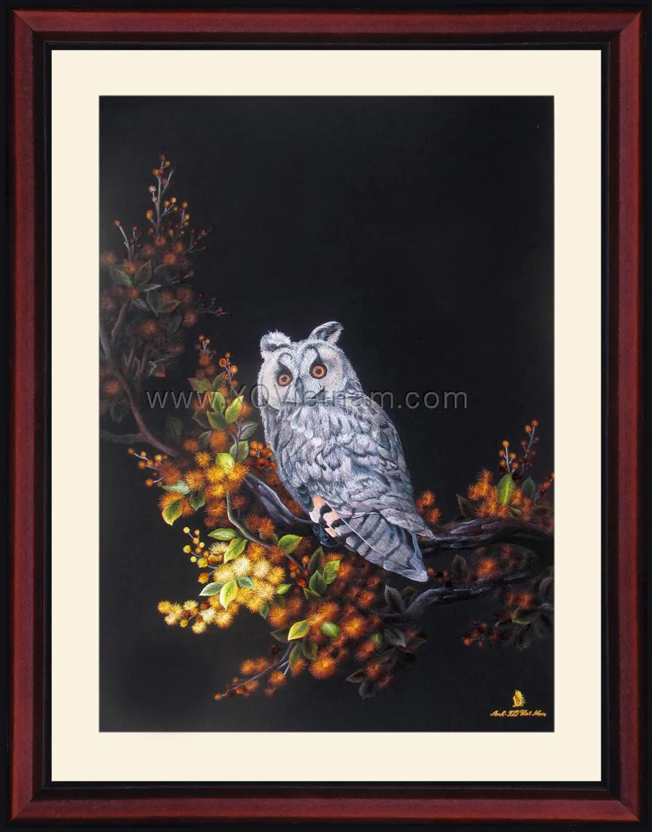 The Look of the Night | Hand-Embroidered Silk Art | 60x80 cm
